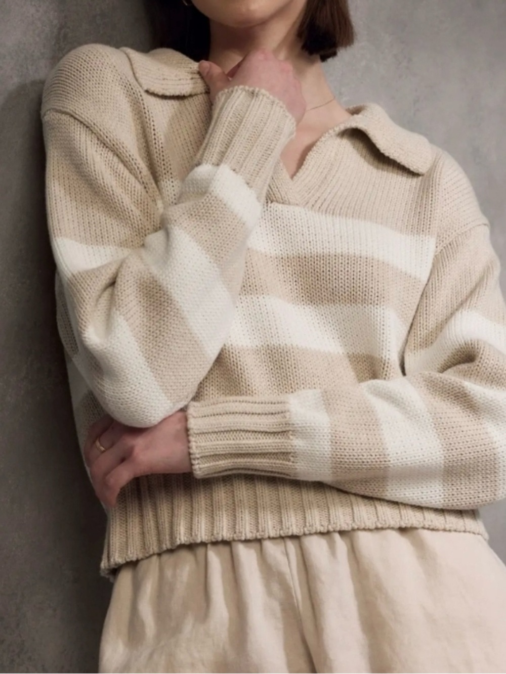 NWT Quince Striped Knit Polo Sweater